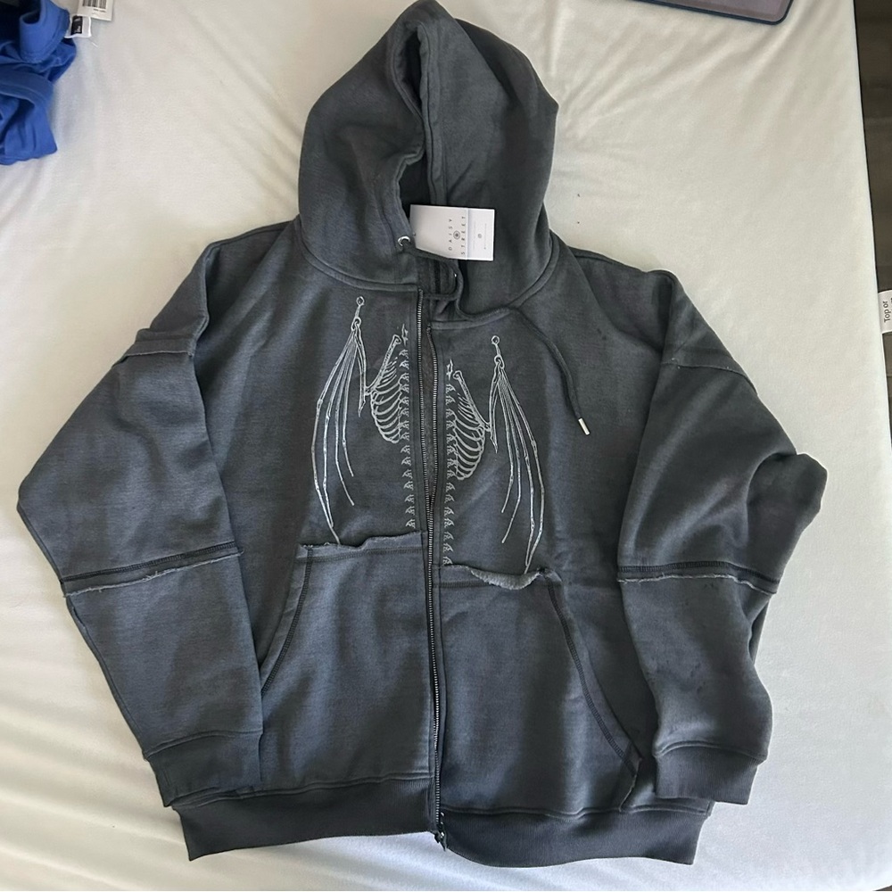 Gray Hoodie with Skeleton Design